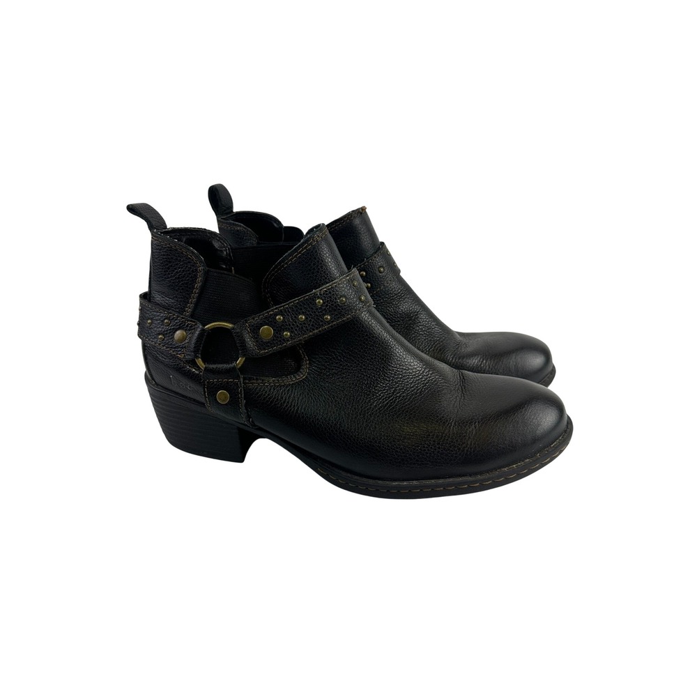 b.o.c. Born Concept Ankle Boots Black Moto Studded Harness Leather Women Size 10